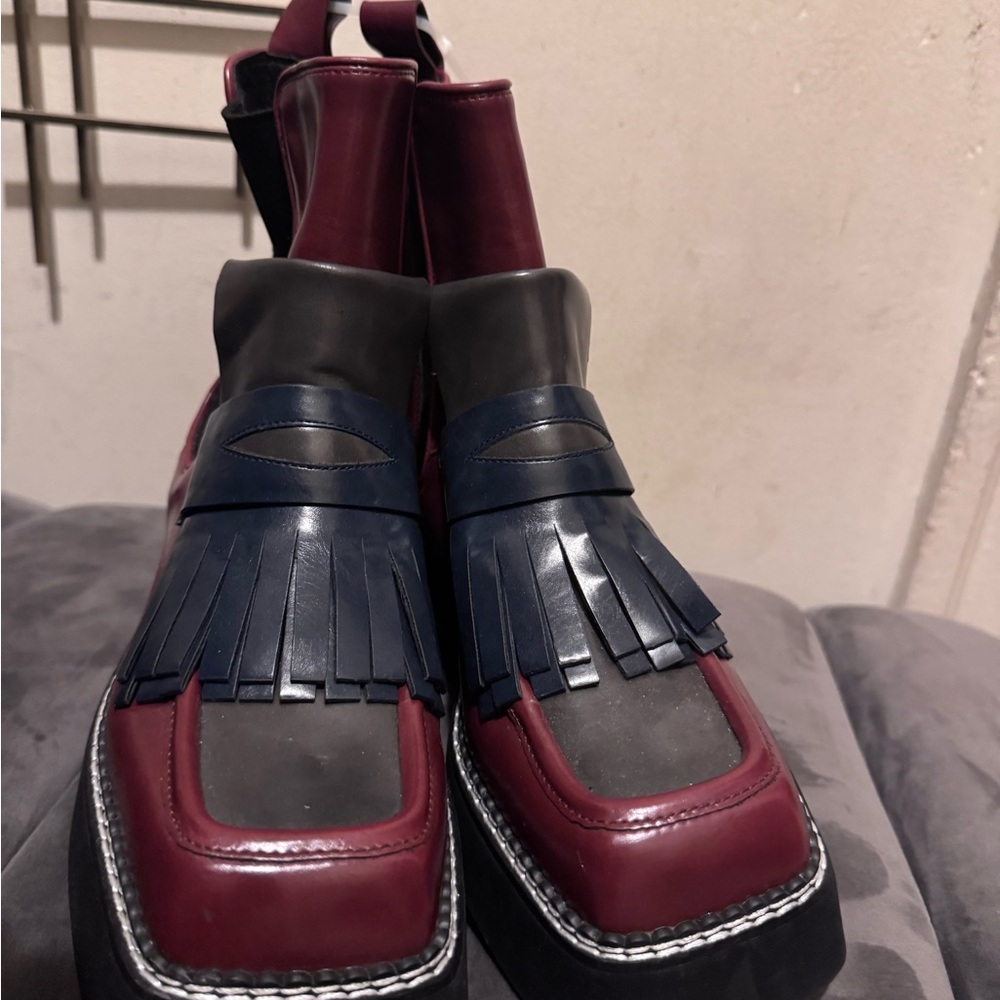 Jeffrey Campbell Maroon and Dark Blue Ankle Booties